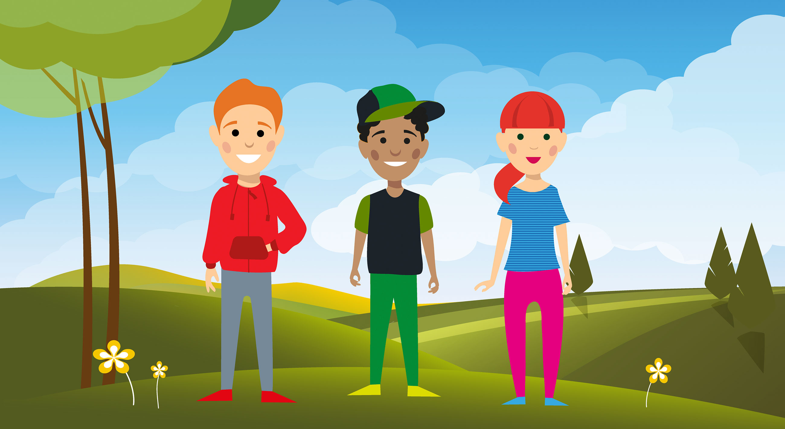 Illustration, Erklärvideo, Jugendliche, Natur, Hilfe, Jugendamt, Jobcenter, Finanzen, Beratung, Ausbildung, Beruf